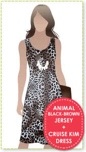 Cruise Club Kim Dress + Animal Black Brown Jersey Knit Fabric Sewing Pattern Fabric Bundle By Style Arc