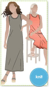 Kim Knit Dress Sewing Pattern By Style Arc - Slightly A-line sleeveless, ankle or knee length knit dress.