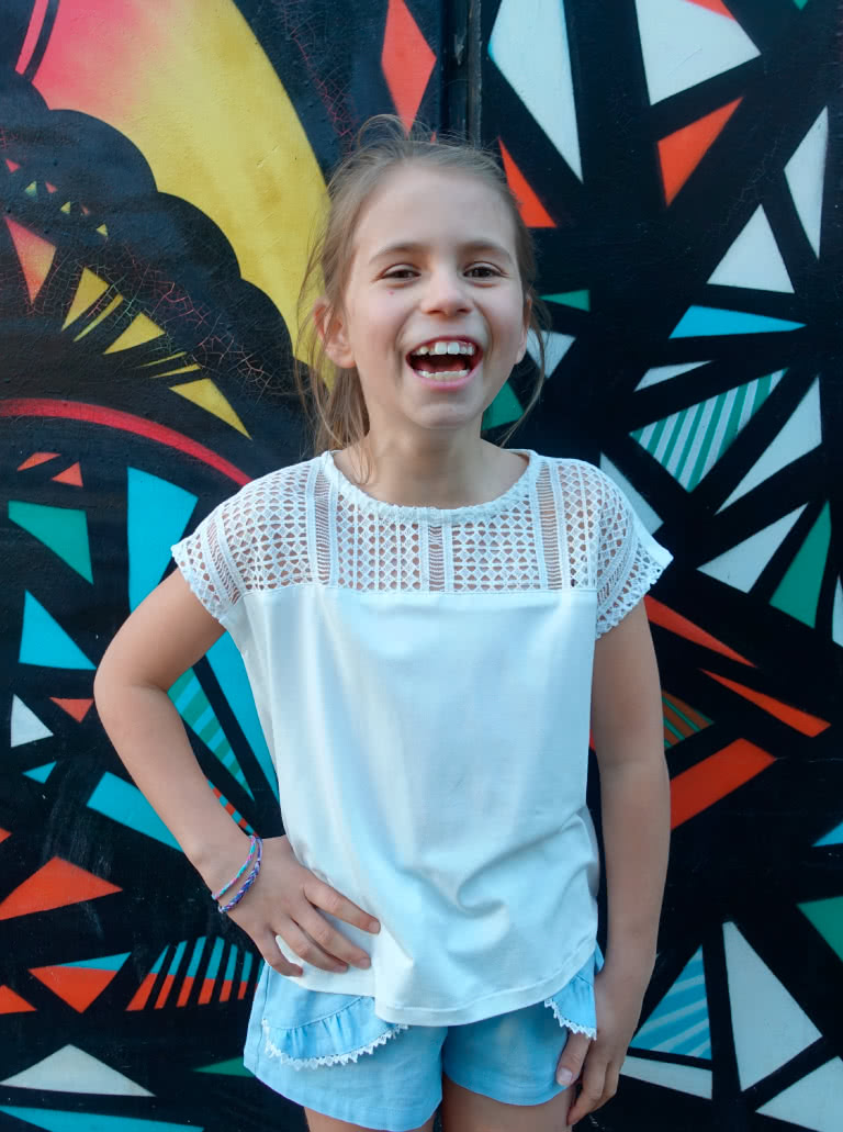 Daisy Kids Top By Style Arc - Square shape knit top featuring yokes and extended shoulders, for kids 2-8