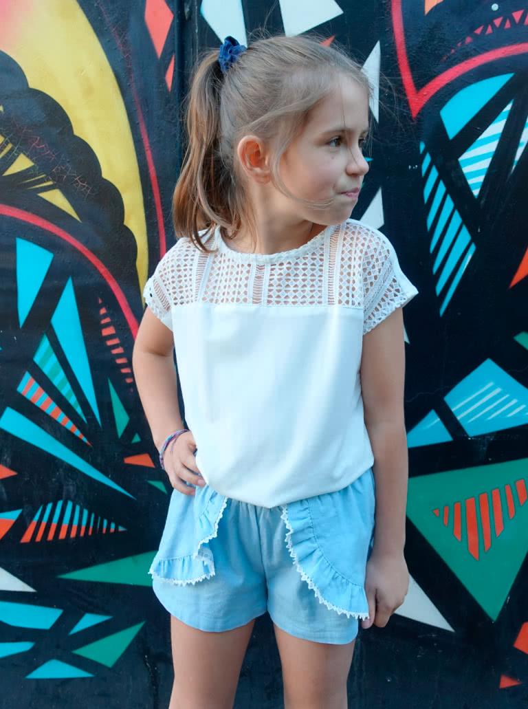 Daisy Kids Top By Style Arc - Square shape knit top featuring yokes and extended shoulders, for kids 2-8
