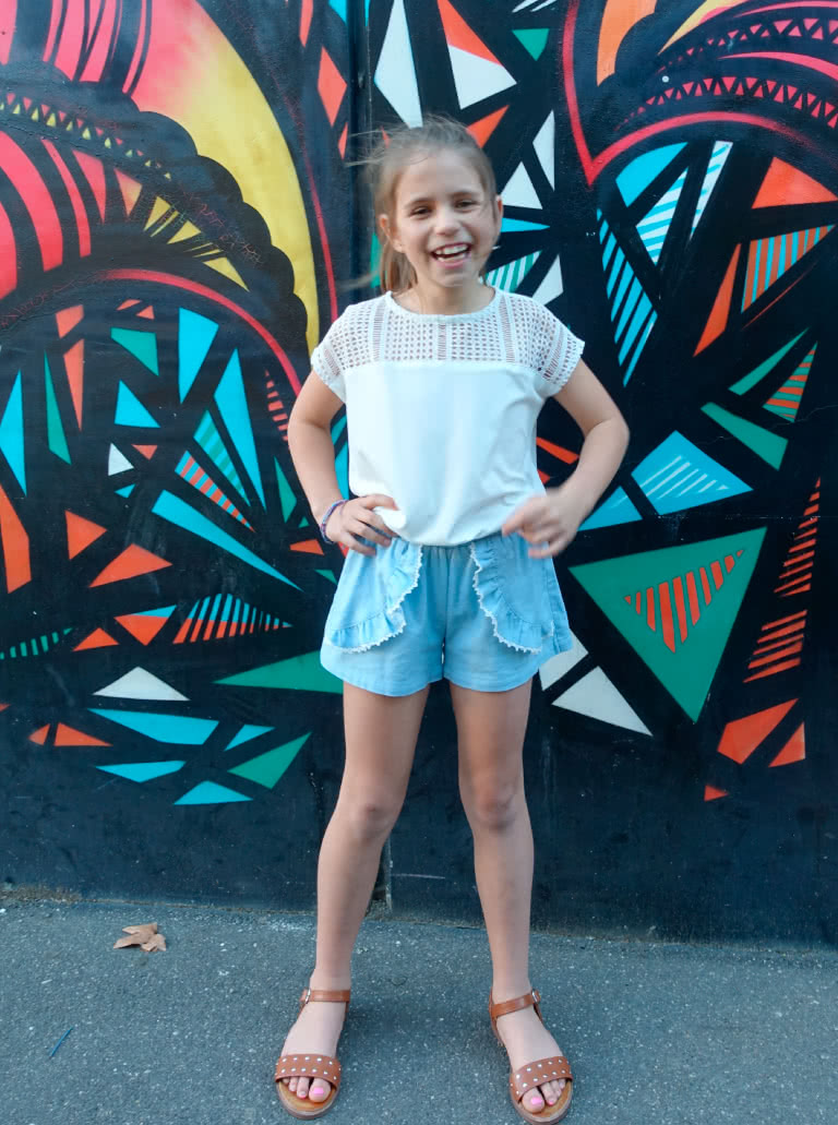 Daisy Kids Top By Style Arc - Square shape knit top featuring yokes and extended shoulders, for kids 2-8