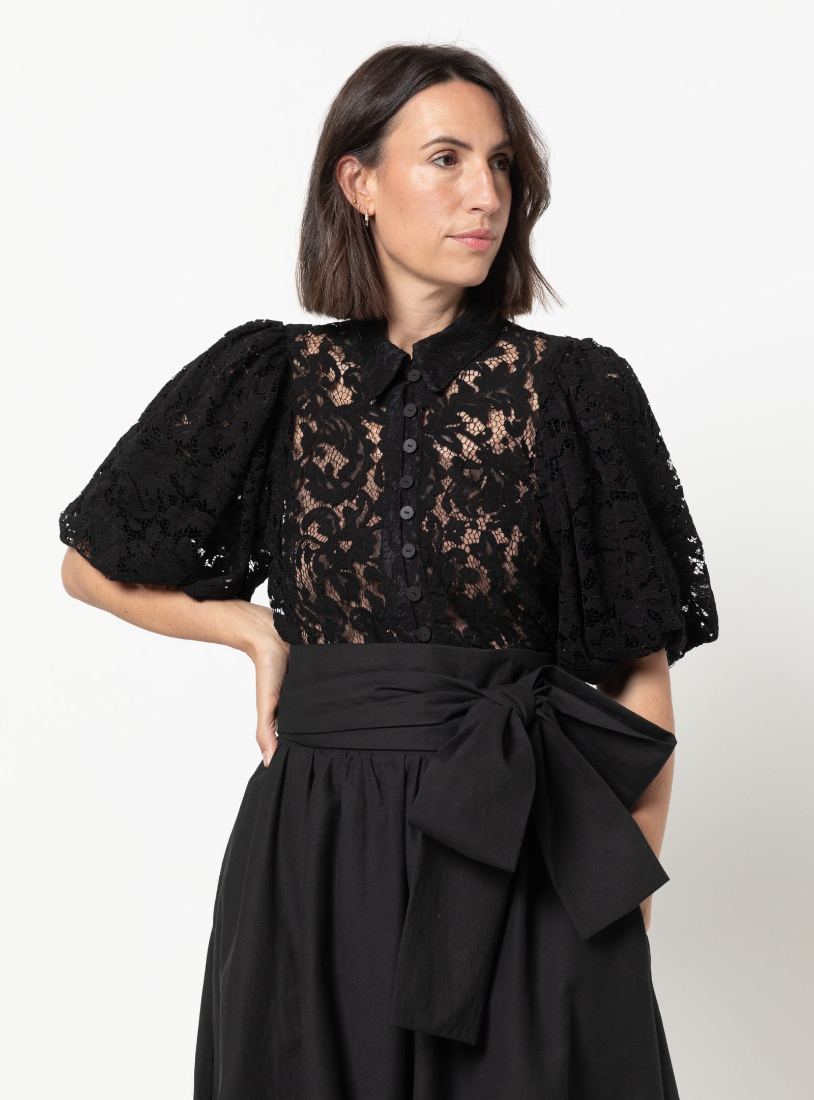 Dallas Woven Shirt and Dress By Style Arc - Puff sleeved button front shirt and dress, with optional godets for the dress