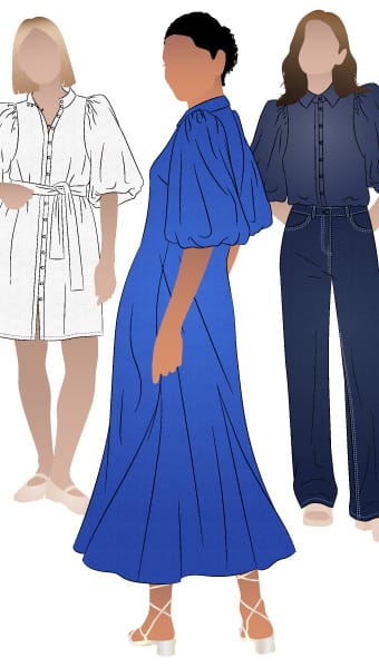 Dallas Woven Shirt and Dress By Style Arc - Puff sleeved button front shirt and dress, with optional godets for the dress