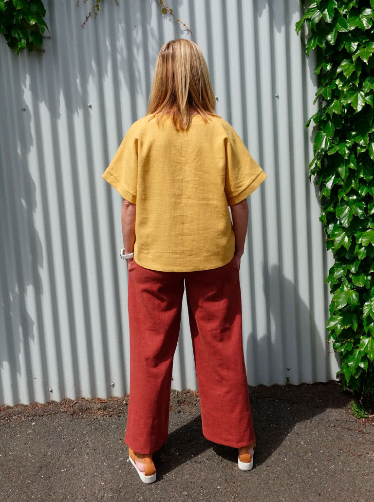 Darby Woven Pant By Style Arc - 7/8th length wide leg pant with elastic waist and patch pockets.