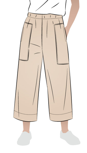 Darby Woven Pant By Style Arc - 7/8th length wide leg pant with elastic waist and patch pockets.