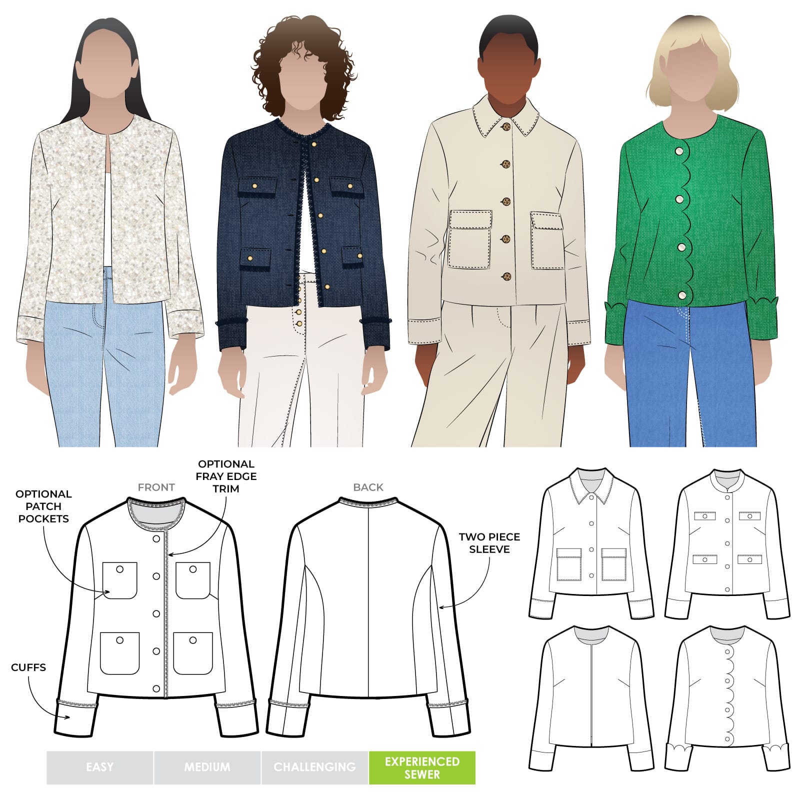Delphine Woven Jacket Delphine Woven Jacket by Style Arc - Classically styled fully lined jacket with optional fray detailing and button opening
