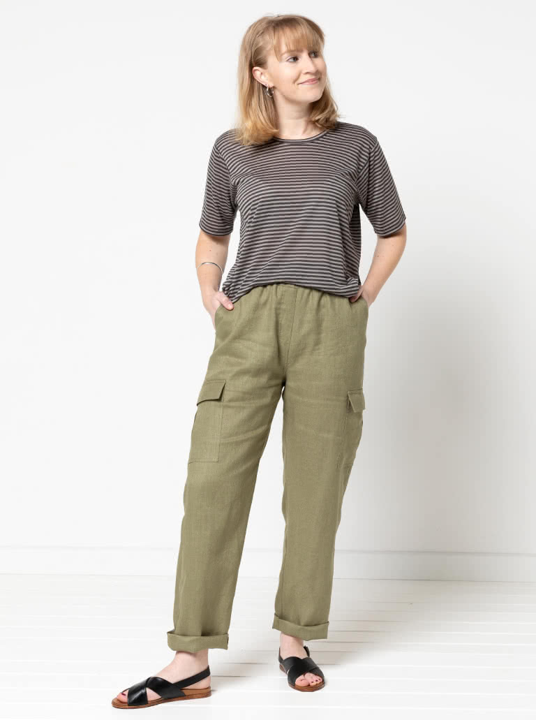 Delta Cargo Pant By Style Arc - Cargo style straight leg pant featuring an elastic waist with front, side seam and back pockets.