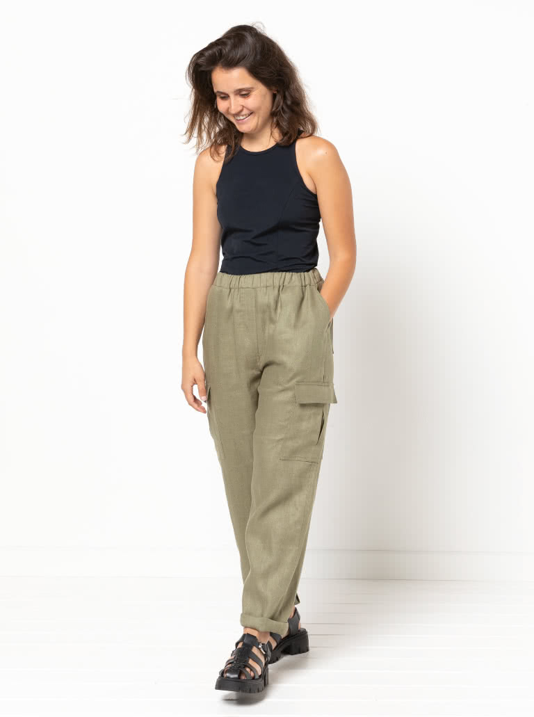 Delta Cargo Pant By Style Arc - Cargo style straight leg pant featuring an elastic waist with front, side seam and back pockets.