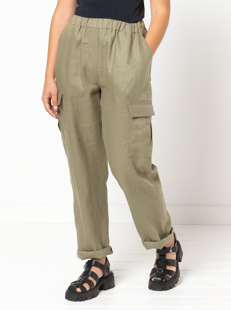 Delta Cargo Pant By Style Arc - Cargo style straight leg pant featuring an elastic waist with front, side seam and back pockets.