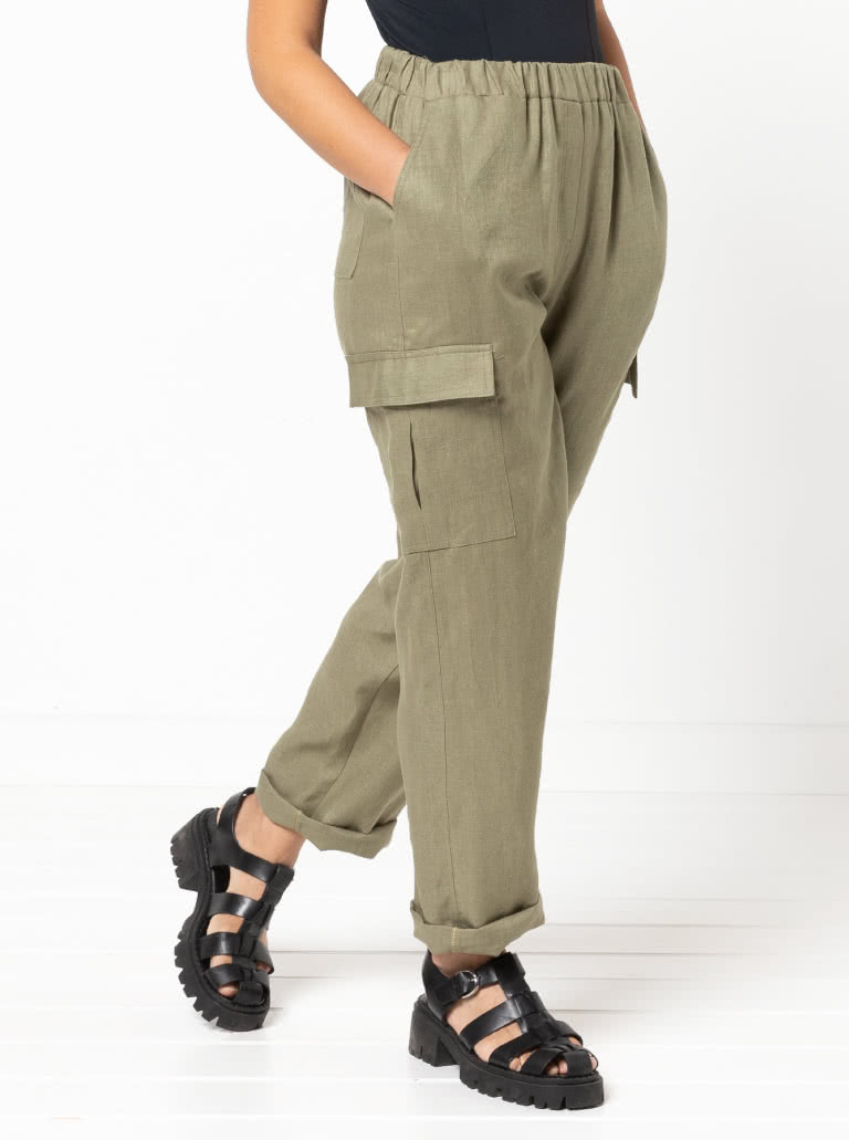 Delta Cargo Pant By Style Arc - Cargo style straight leg pant featuring an elastic waist with front, side seam and back pockets.