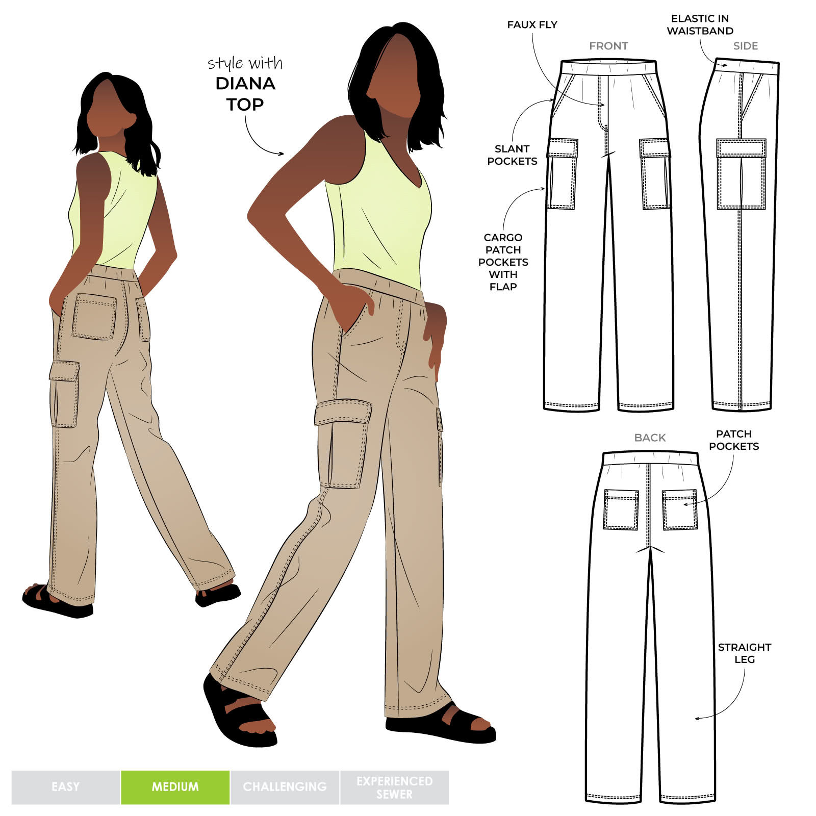 Stretch Cotton Drill Elastic Waist Cargo Work Pant