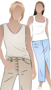 Diana Knit Tank by Style Arc - A versatile sleeveless top for stretch fabrics, with four different neckline options