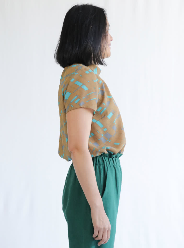 Dimity Woven Top Sewing Pattern By Style Arc - Unique woven top with tucks falling from stand collar