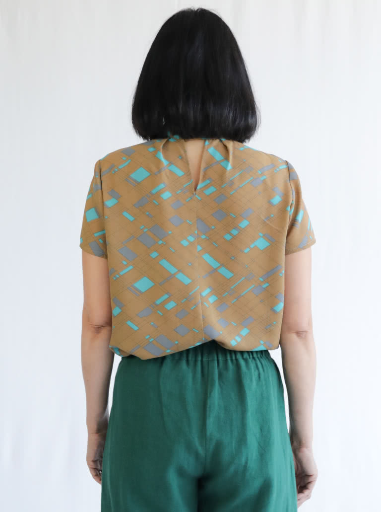 Dimity Woven Top Sewing Pattern By Style Arc - Unique woven top with tucks falling from stand collar