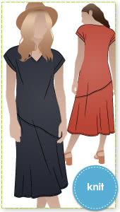 Doreen Knit Dress By Style Arc - "V" neck slip on dress with asymmetrical hip seam and extended shoulders.