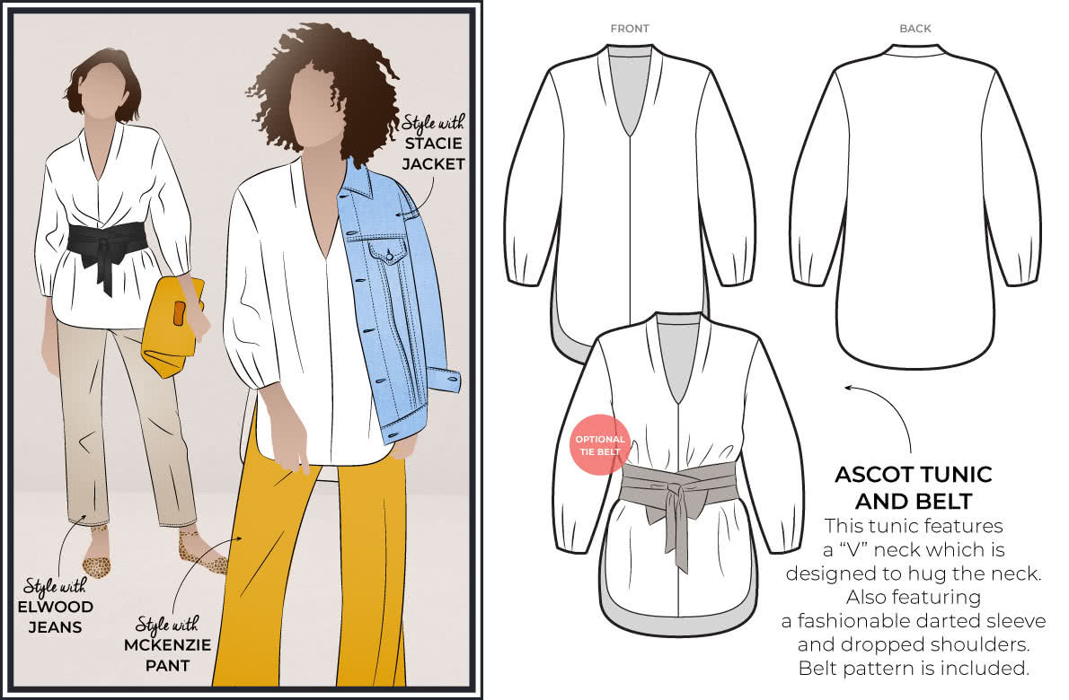 Style Arc's October 2019 Freebie - Ascot Tunic & Belt Pattern 