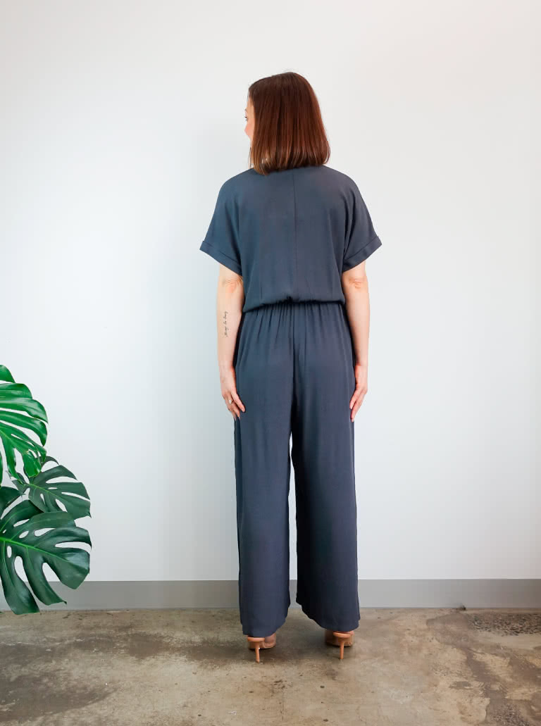 Eadie Woven Jumpsuit Dress By Style Arc - Combination jumpsuit and dress pattern featuring an extended shoulder line, front opening and elastic waist