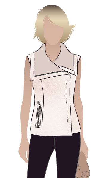 Eddie Biker Vest By Style Arc - Vest with extended collar and front zip and faux zip pocket