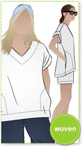 Elani Tunic Sewing Pattern By Style Arc - Tunic top featuring an extended shoulder line, pockets & shaped hemline