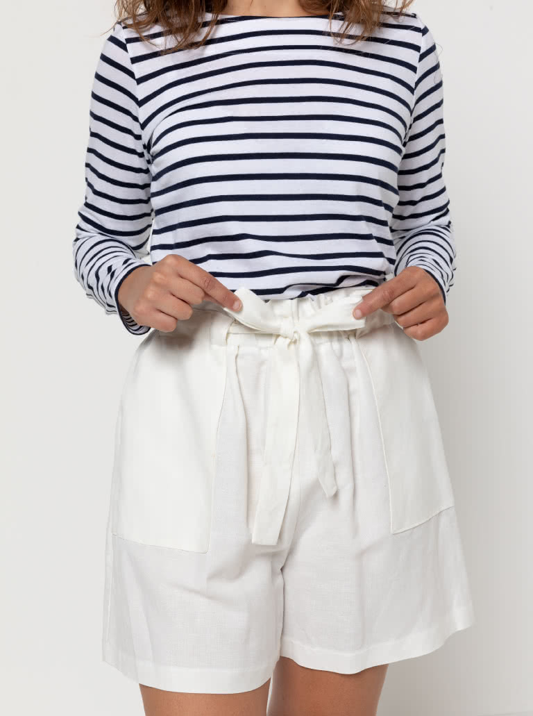 Ellen Woven Short By Style Arc - Paper bag short with elastic waist and patch pockets.