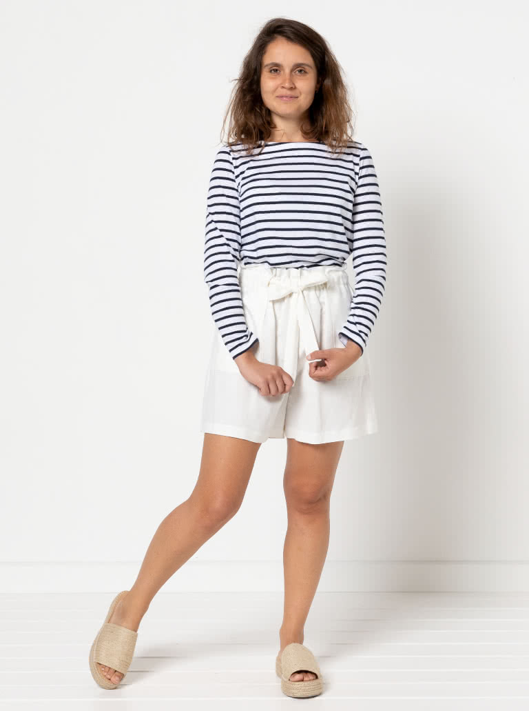 Ellen Woven Short By Style Arc - Paper bag short with elastic waist and patch pockets.