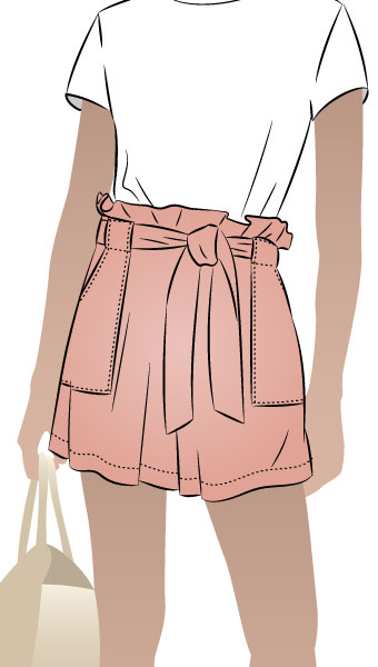 Ellen Woven Short By Style Arc - Paper bag short with elastic waist and patch pockets.