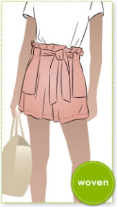 Ellen Woven Short By Style Arc - Woven short sewing pattern with an elastic, paper bag waist