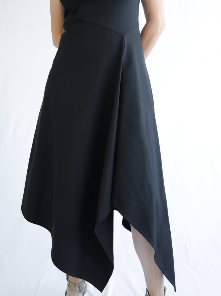 Elley Designer Knit Dress By Style Arc - Sleeveless slip on knit dress with an angled bodice and asymmetrical hem line.