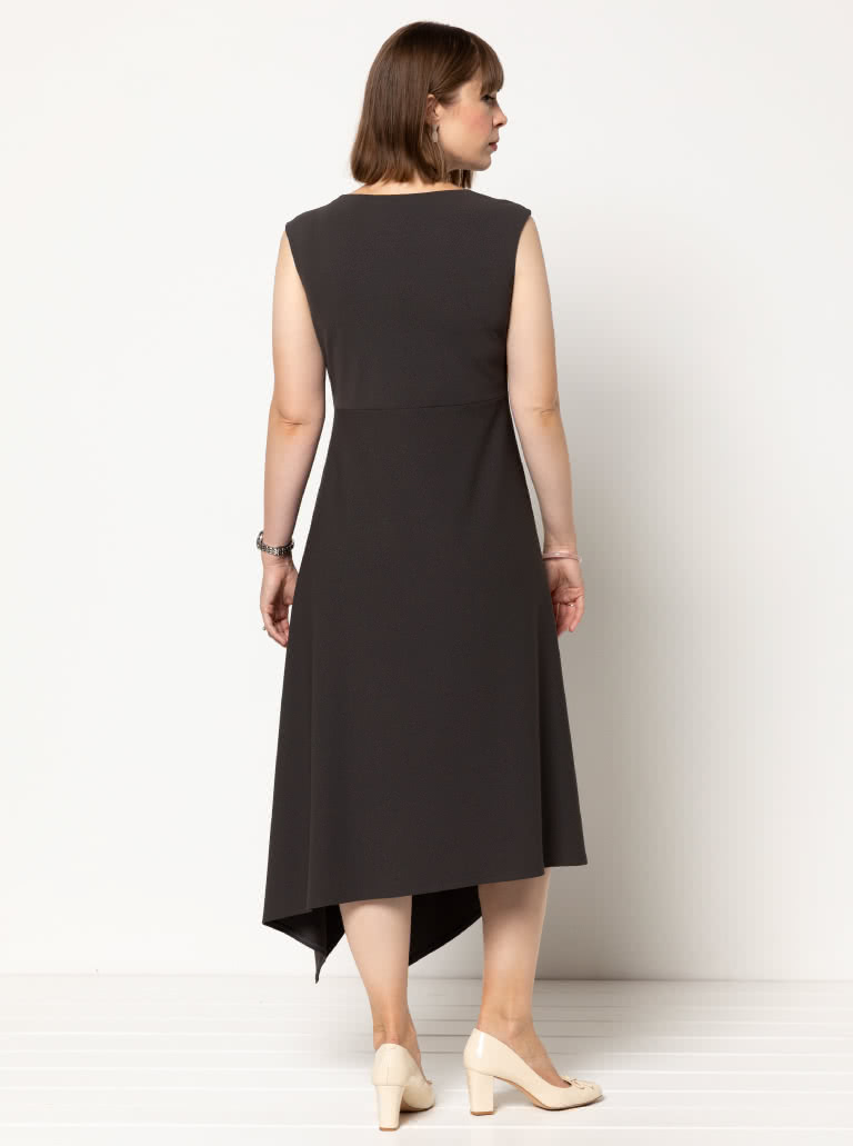 Elley Designer Knit Dress By Style Arc - Sleeveless slip on knit dress with an angled bodice and asymmetrical hem line.