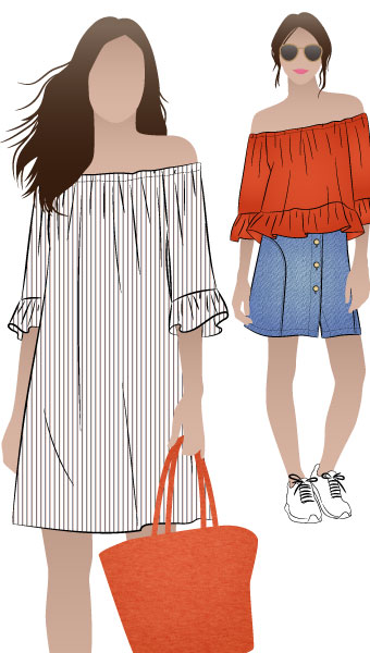 Ellie-Mae Tunic Top By Style Arc - Fashionable, off the shoulder top/tunic dress