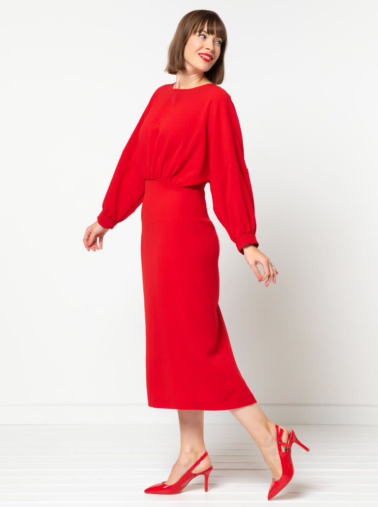 Elsbeth Woven Dress By Style Arc - Gathered front bodice and optional sleeves, with fitted panelled skirt.