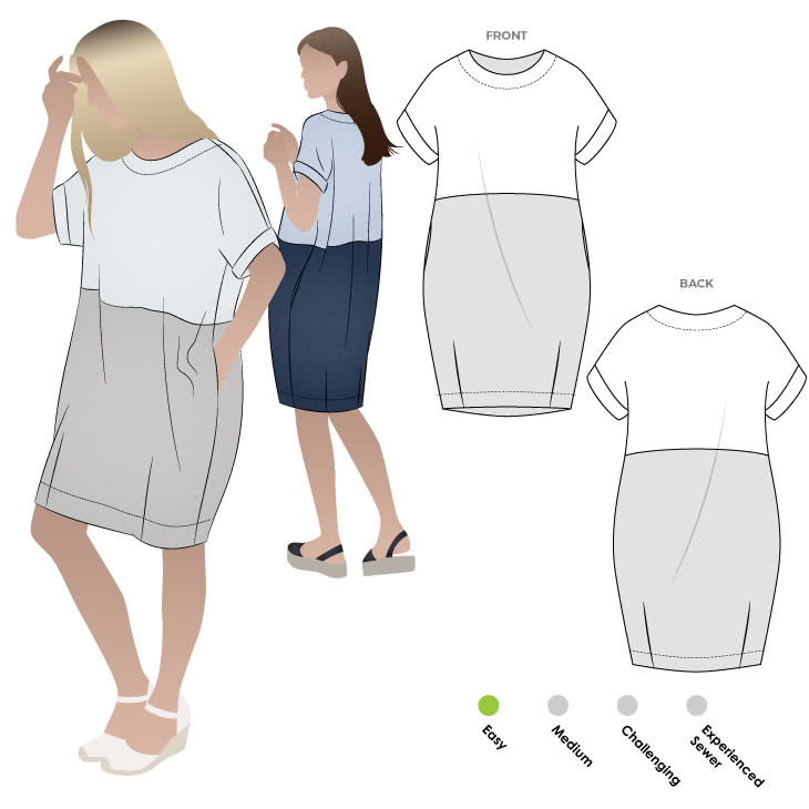 Eme Dress Sewing Pattern By Style Arc - Easy fit cocoon shaped summer dress sewing pattern
