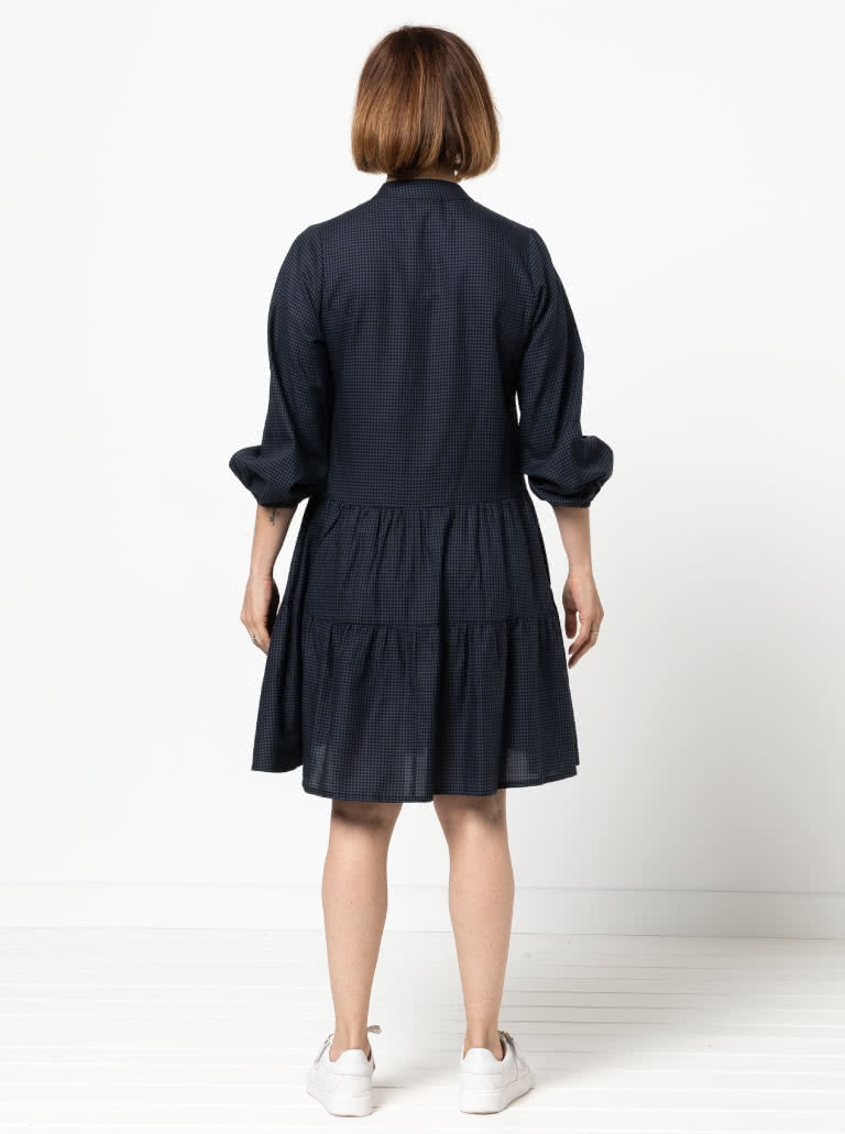 Emerson Woven Dress By Style Arc - Low waisted button through dress featuring a mandarin collar, sleeves & a gathered skirt