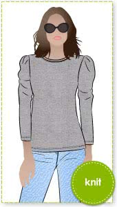 Emery Knit Top Sewing Pattern By Style Arc - Trans-seasonal knit top featuring a crew neck and a ¾ length tucked sleeve.