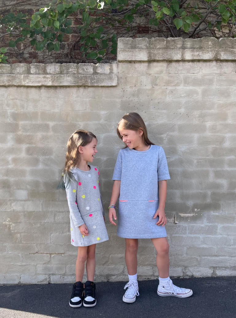 Emma Kids Knit Dress By Style Arc - "A" line shift dress with sleeves, crew neck and hip pockets, for kids 2-8