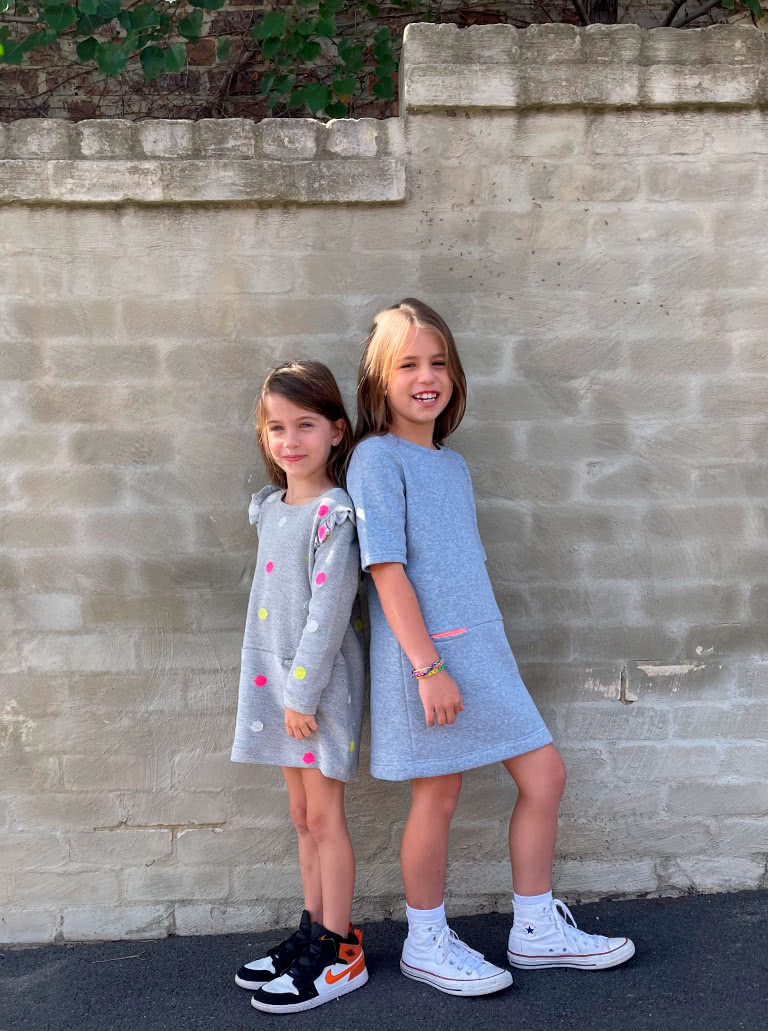 Emma Kids Knit Dress By Style Arc - "A" line knit dress with long sleeves and an option of a neck band, in seam pockets or 2 collars, for kids 2-14