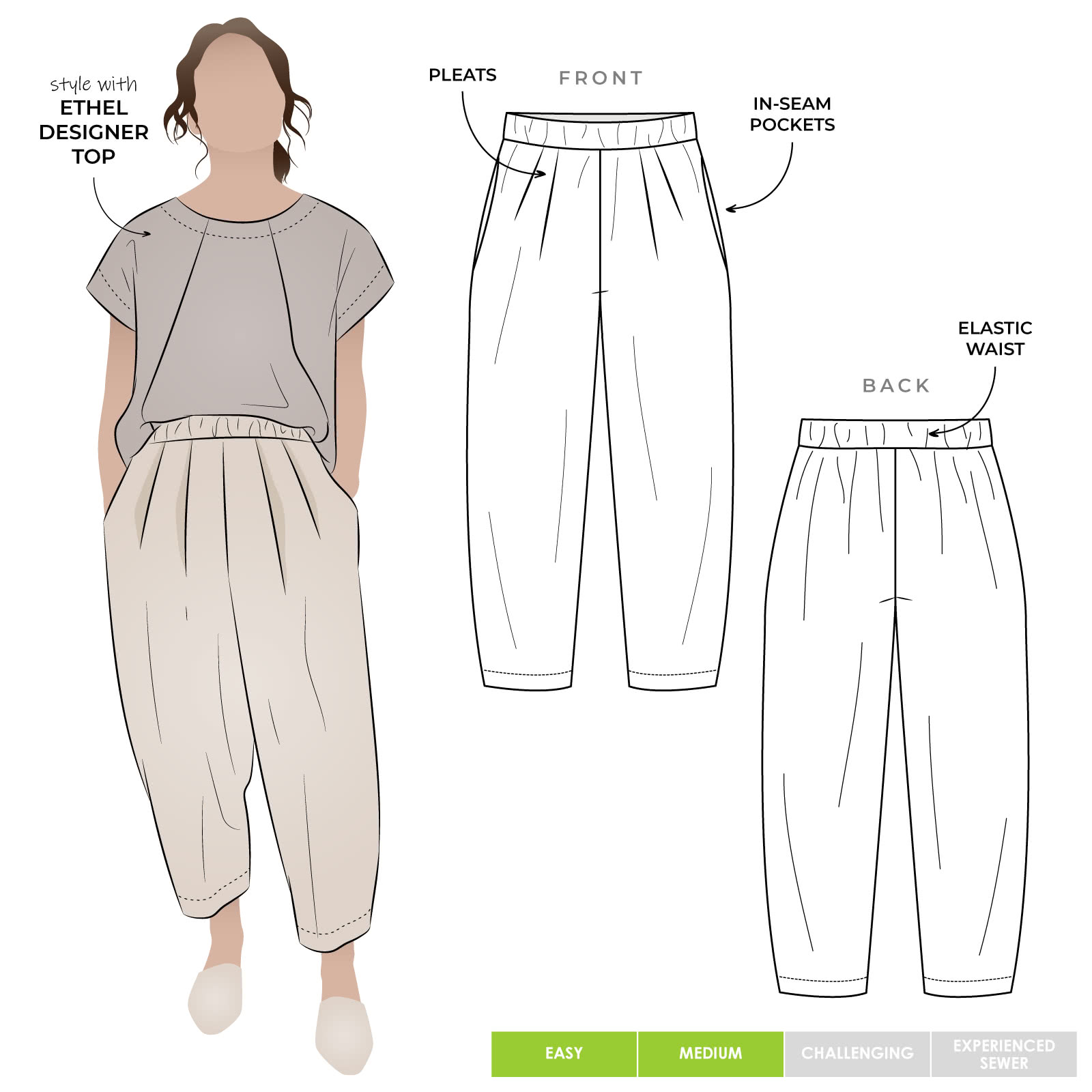 Ethel Designer Pant Ethel Designer Pant by Style Arc - Elastic waist crop Gaucho pant