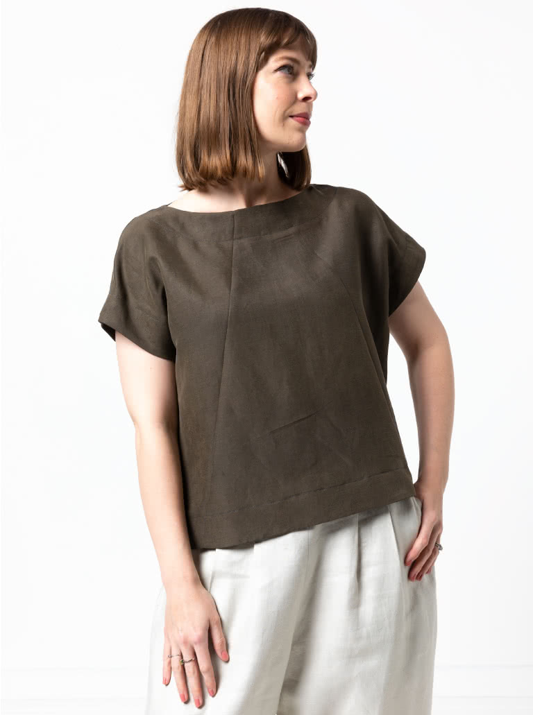 Ethel Designer Top By Style Arc - Square shaped top with angled design lines and extended shoulder line.
