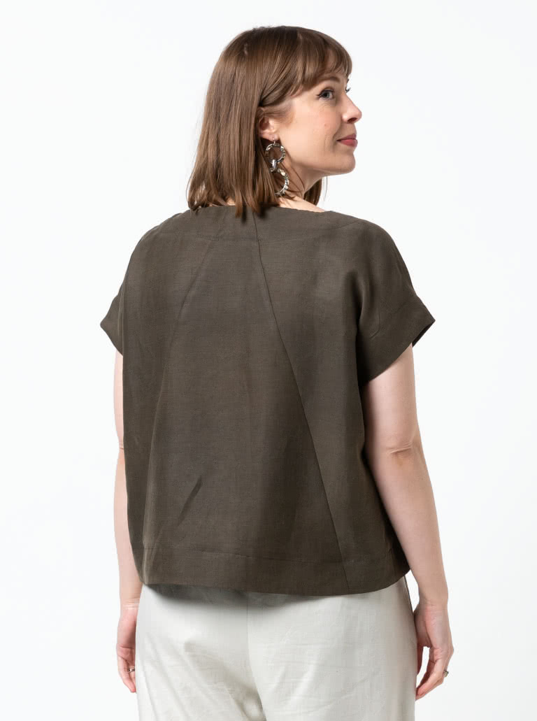 Ethel Designer Top By Style Arc - Square shaped top with angled design lines and extended shoulder line.