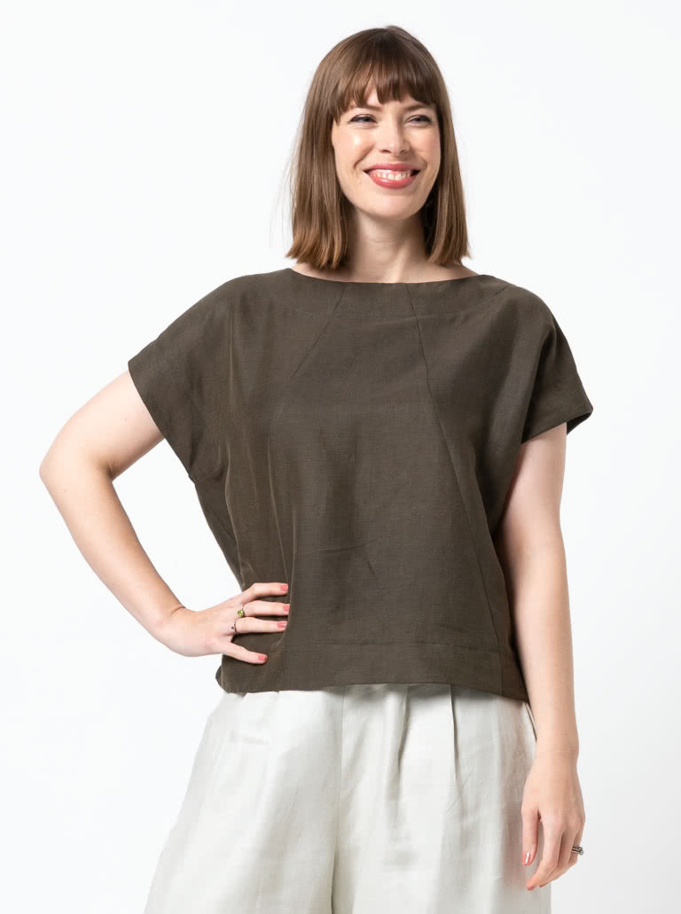 Ethel Designer Top By Style Arc - Square shaped top with angled design lines and extended shoulder line.