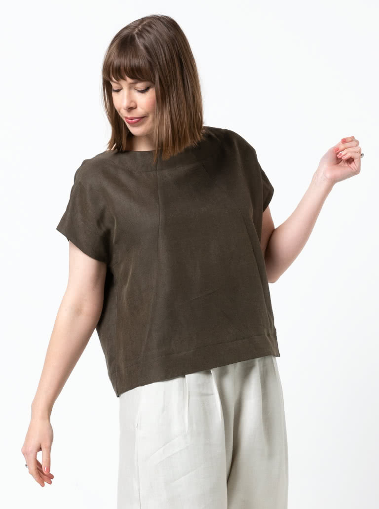 Ethel Designer Top By Style Arc - Square shaped top with angled design lines and extended shoulder line.