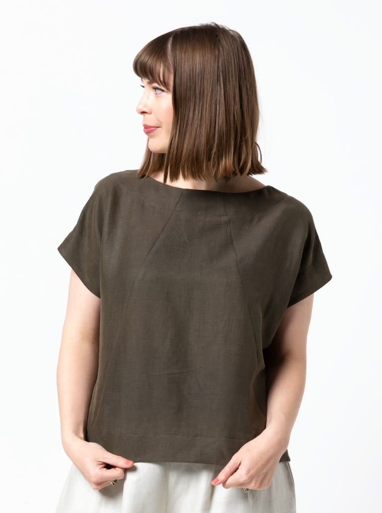 Ethel Designer Top By Style Arc - Square shaped top with angled design lines and extended shoulder line.