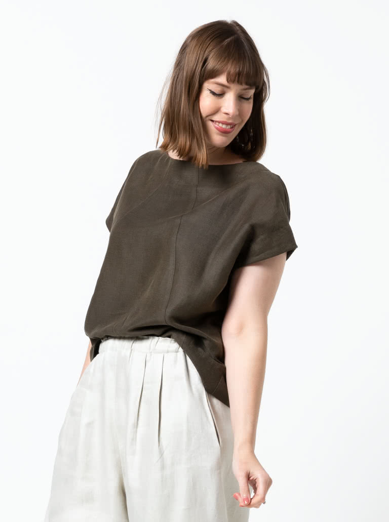 Ethel Designer Top By Style Arc - Square shaped top with angled design lines and extended shoulder line.