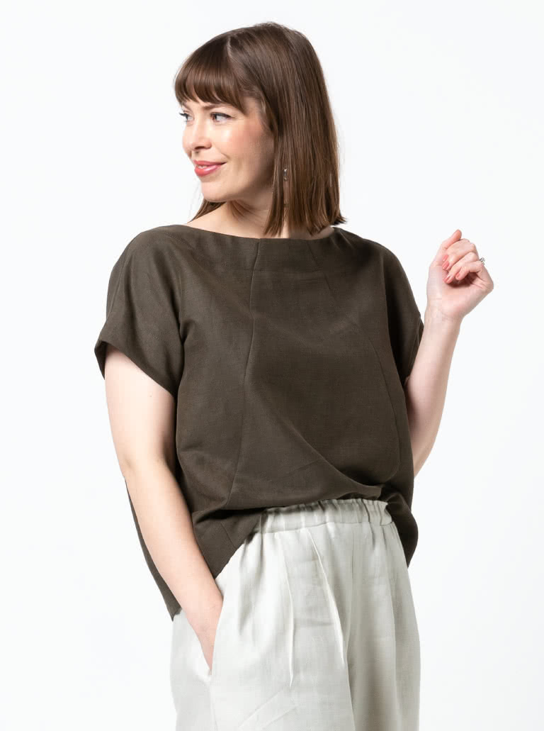 Ethel Designer Top By Style Arc - Square shaped top with angled design lines and extended shoulder line.