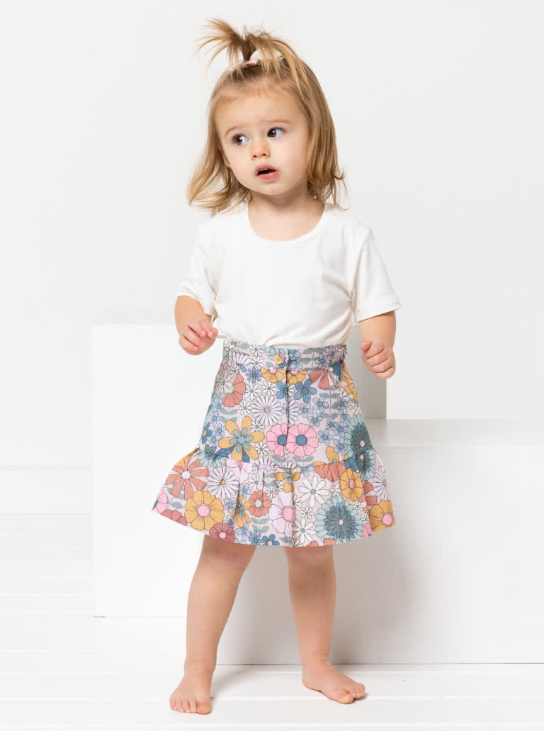 Etta Kids Skirt By Style Arc - Skirt with zip fly opening, front and back pockets, skirt frill and stitching details, for kids 2 - 8