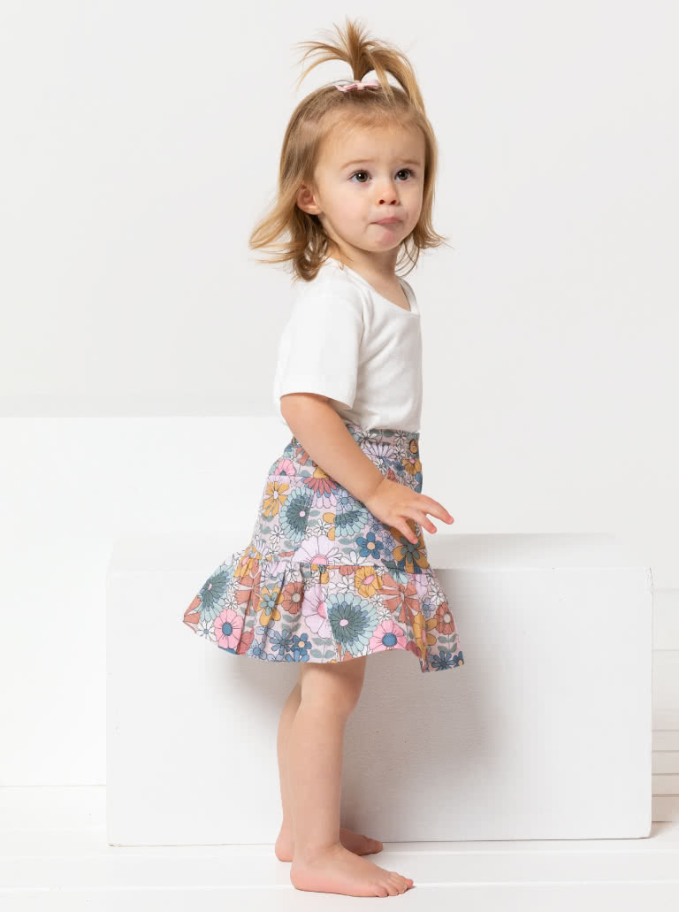 Etta Kids Skirt By Style Arc - Skirt with zip fly opening, front and back pockets, skirt frill and stitching details, for kids 2 - 8