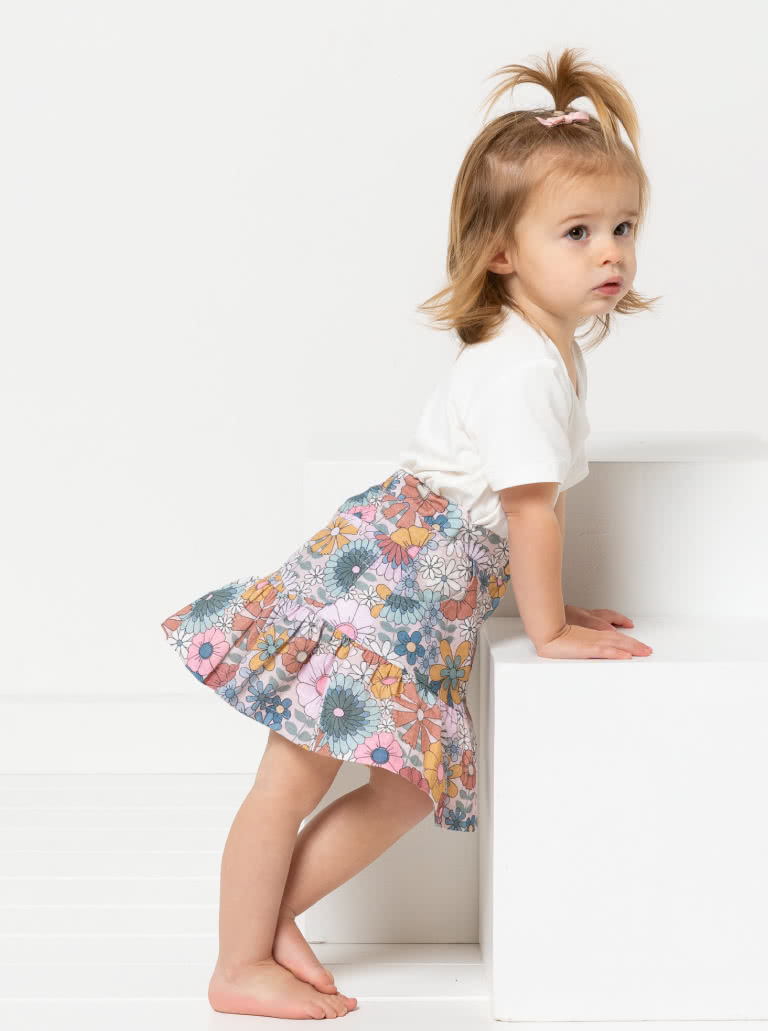 Etta Kids Skirt By Style Arc - Skirt with zip fly opening, front and back pockets, skirt frill and stitching details, for kids 2 - 8