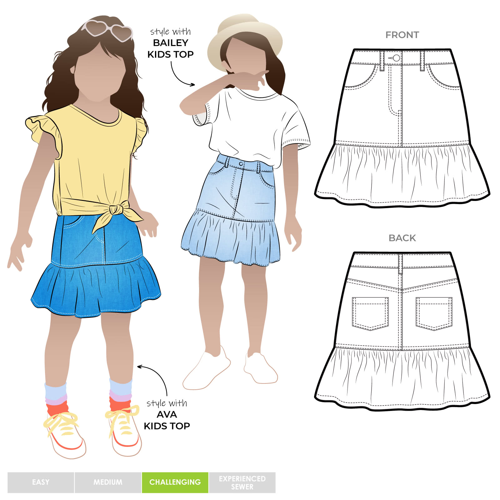 Etta Kids Skirt Sewing Pattern MultiSize Casual Patterns Style Arc