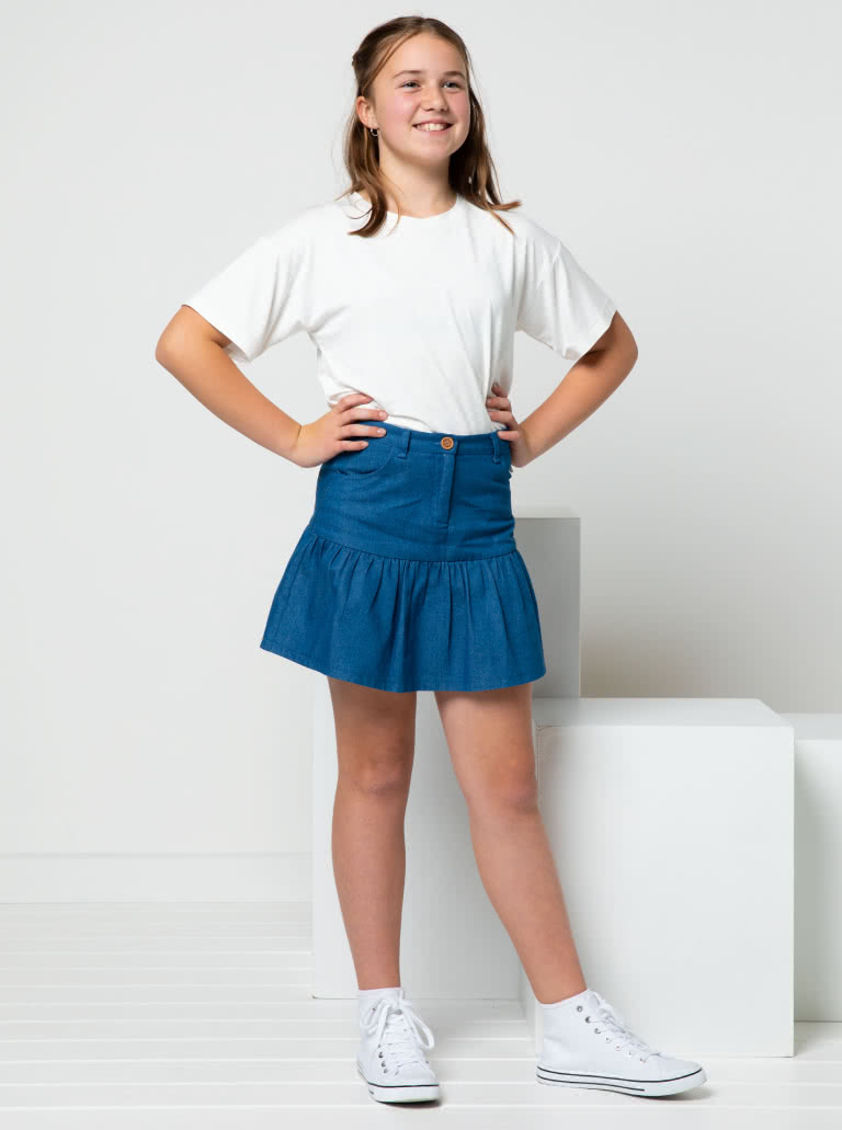 Etta Teens Skirt By Style Arc - Skirt with zip fly opening, front and back pockets, skirt frill and stitching details, for teens 8 - 16