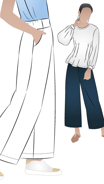 Fifi Woven Pant By Style Arc - Pull-on wide leg pant sewing pattern for woven fabrics